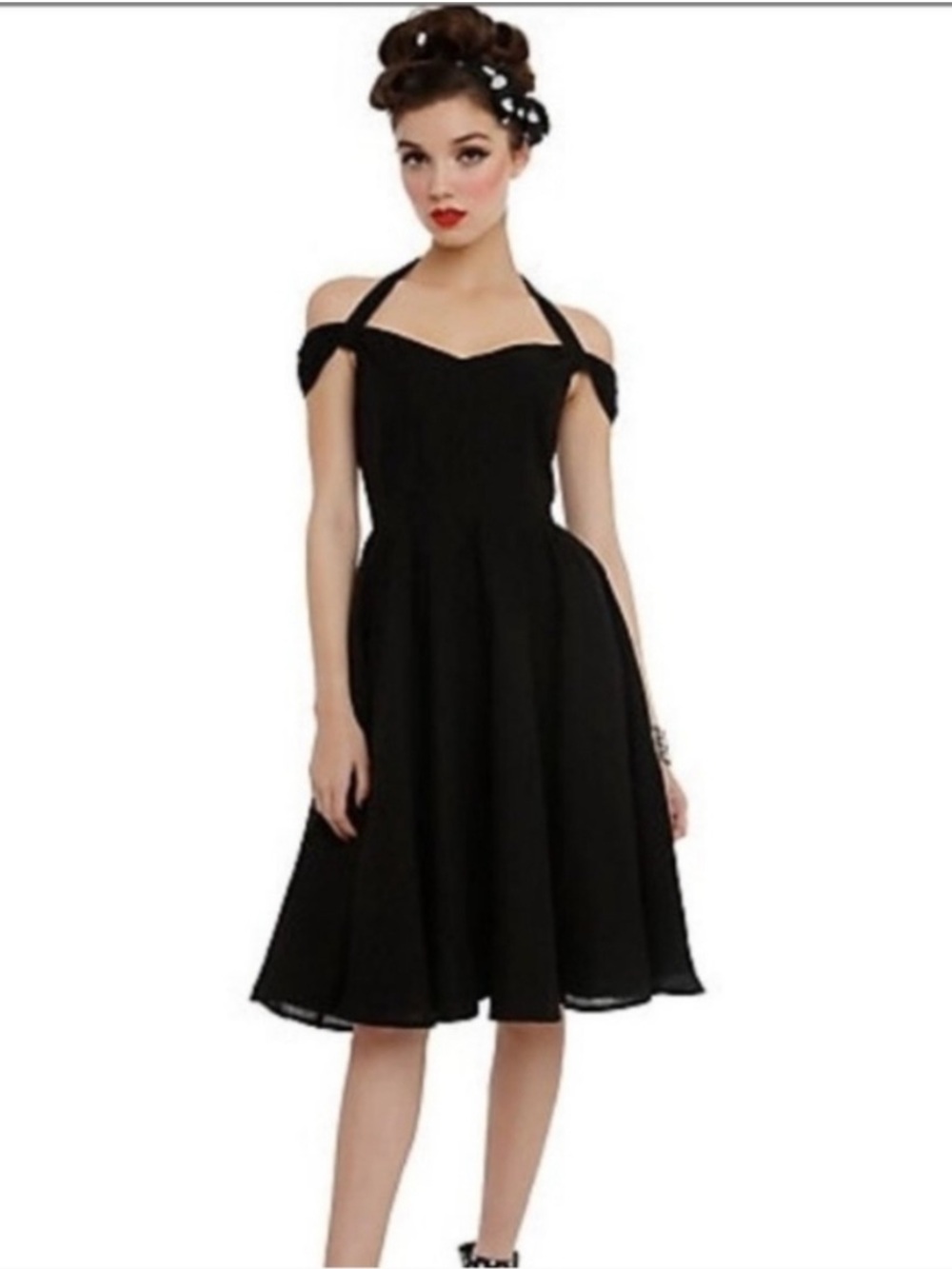 Hell Bunny Vixen Eveline Rockabilly Pinup Swing Dress Sz XS Black Swiss Dot